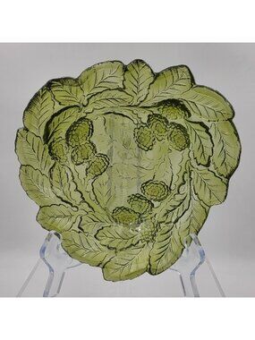 Indiana Glass Loganberry Bon Bon Bowl Embossed Avocado Green Pressed Glass